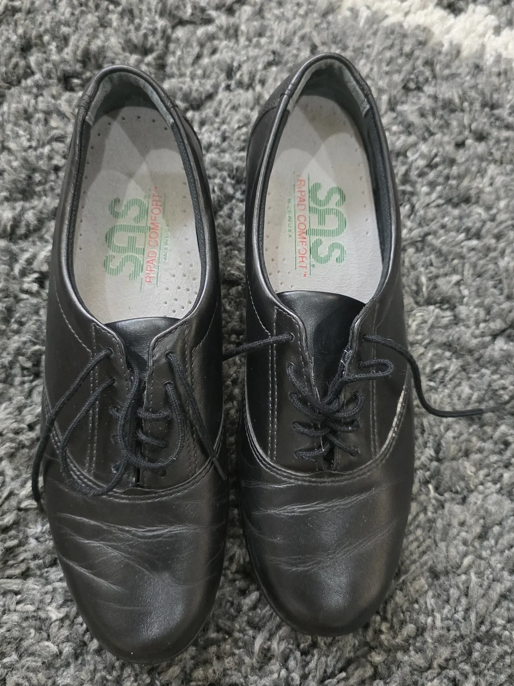 SAS Ladies 8 S (Slim) Whisper Black Leather Tripad Comfort Oxford Walking USA